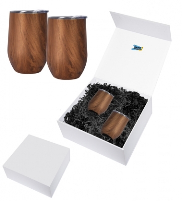 12 oz. Woodgrain Alexander Stemless Wine Cup Gift Set