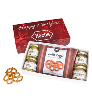 Gourmet Mustard Set With Pretzels in Gift Box