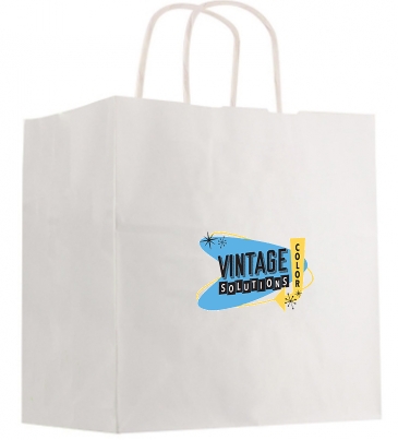 Kraft Paper White Shopping Bag - 13" X 13"