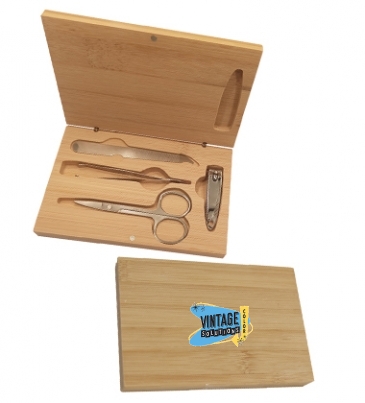 4 Piece Manicure Set in Bamboo Case
