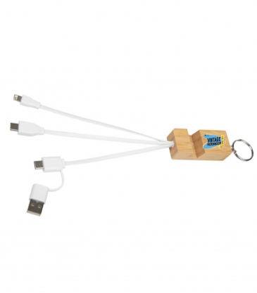 Bamboo Phone Holder Keyring With Charging Cables