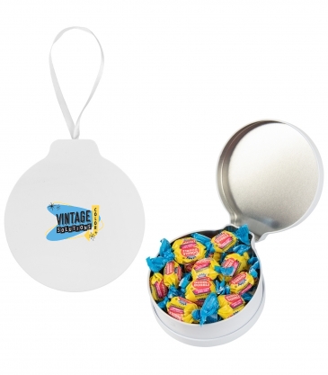 Full Color Ornament Tin With Candy