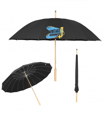46" Arc Umbrella With 100% Rpet Canopy & Bamboo Handle